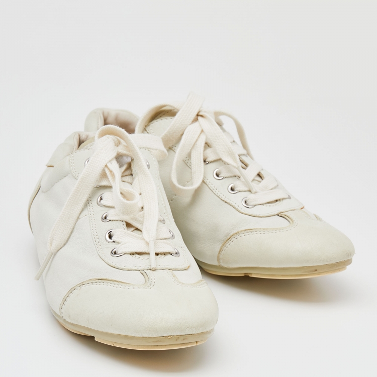 Pre Owned Prada Sport Ivory Leather Logo Low Top Sneakers Size 38
