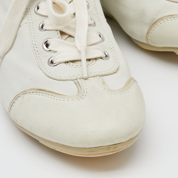 Pre Owned Prada Sport Ivory Leather Logo Low Top Sneakers Size 38