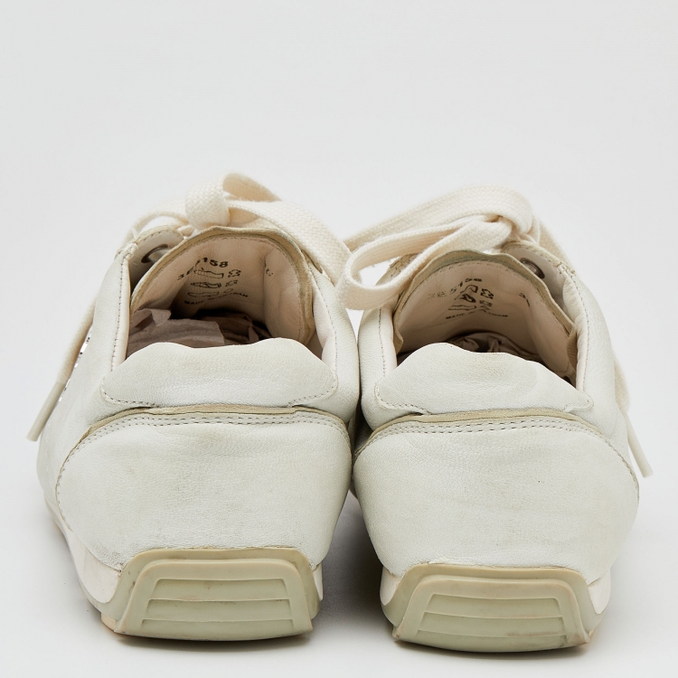 Pre Owned Prada Sport Ivory Leather Logo Low Top Sneakers Size 38