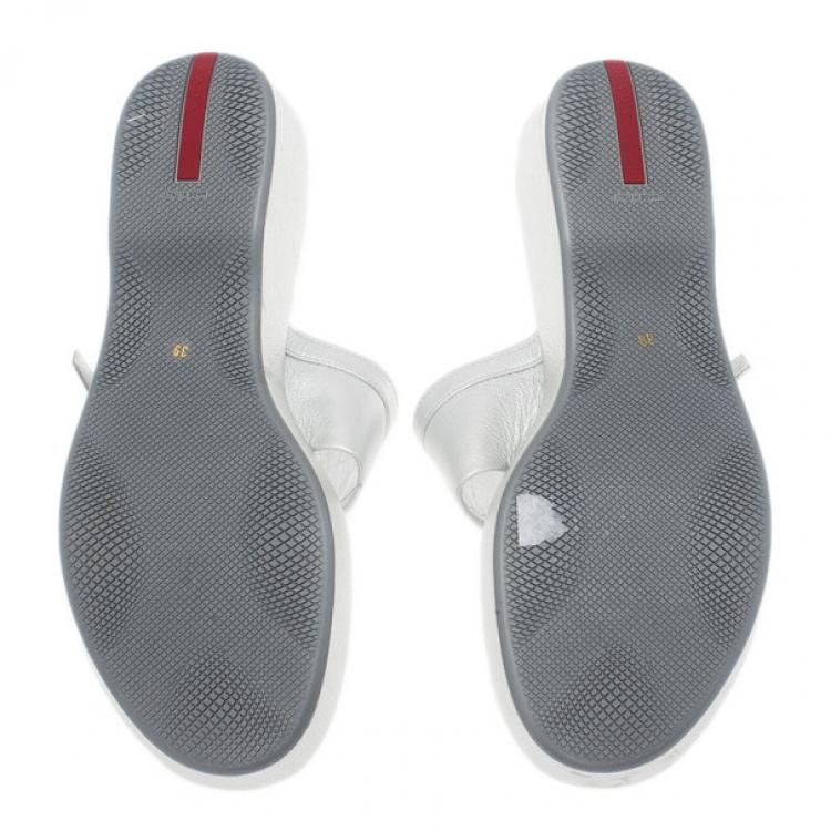 Pre Owned Prada Sport Silver Metallic Leather Thong Sandals Size 39