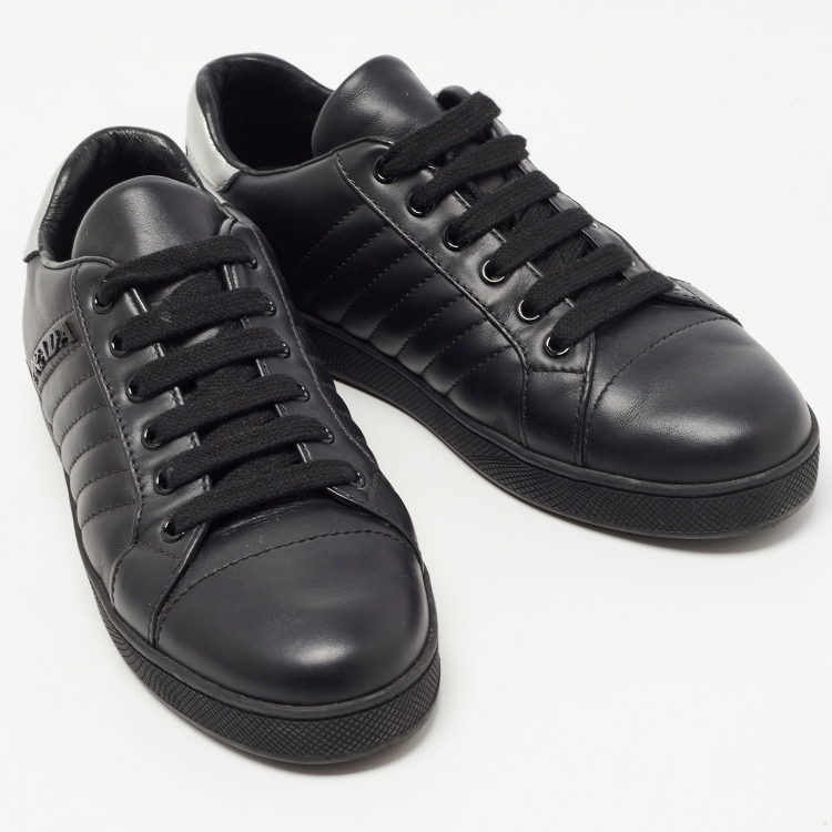 Pre Owned Prada Sport Black/Silver Leather Low Top Sneakers Size 37.5