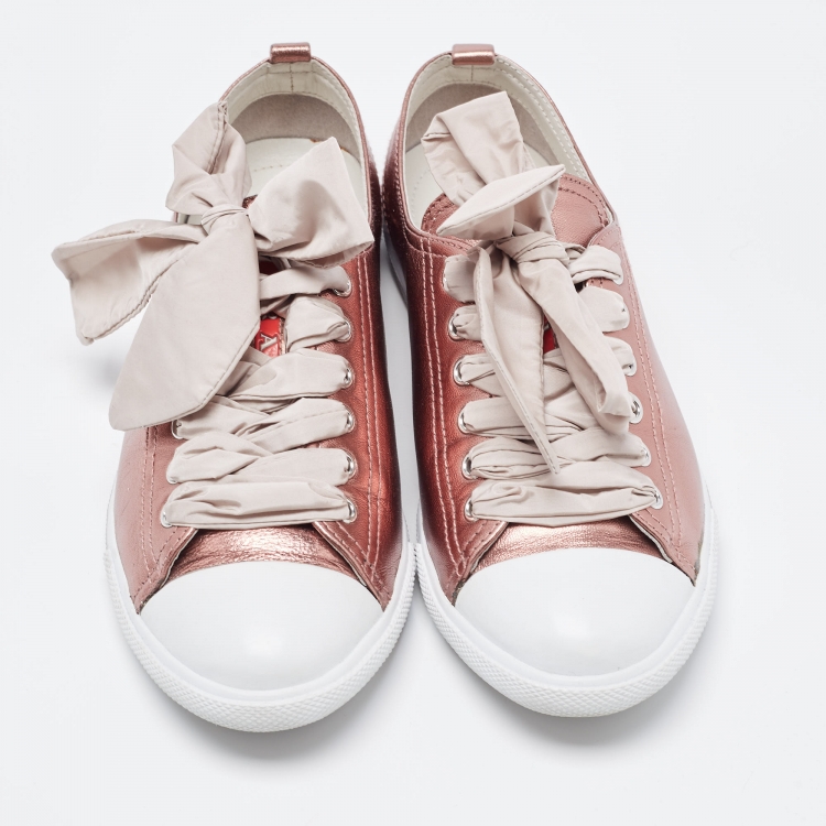 Pre Owned Prada Sport Metallic Pink Leather Low Top Sneakers Size 36.5