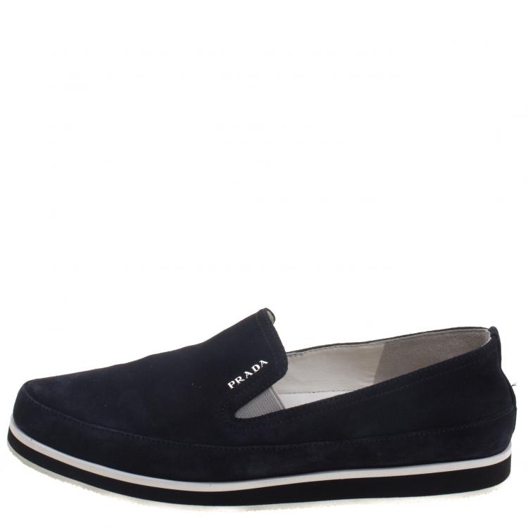 Pre Owned Prada Sport Navy Blue Suede Slip On Loafers Size 37
