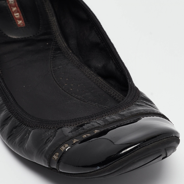 Pre Owned Prada Sport Black Patent Leather Cap Toe Ballet Flats Size 40