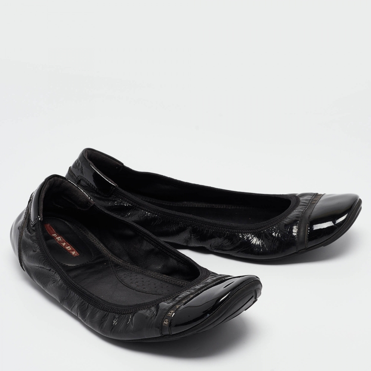 Pre Owned Prada Sport Black Patent Leather Cap Toe Ballet Flats Size 40