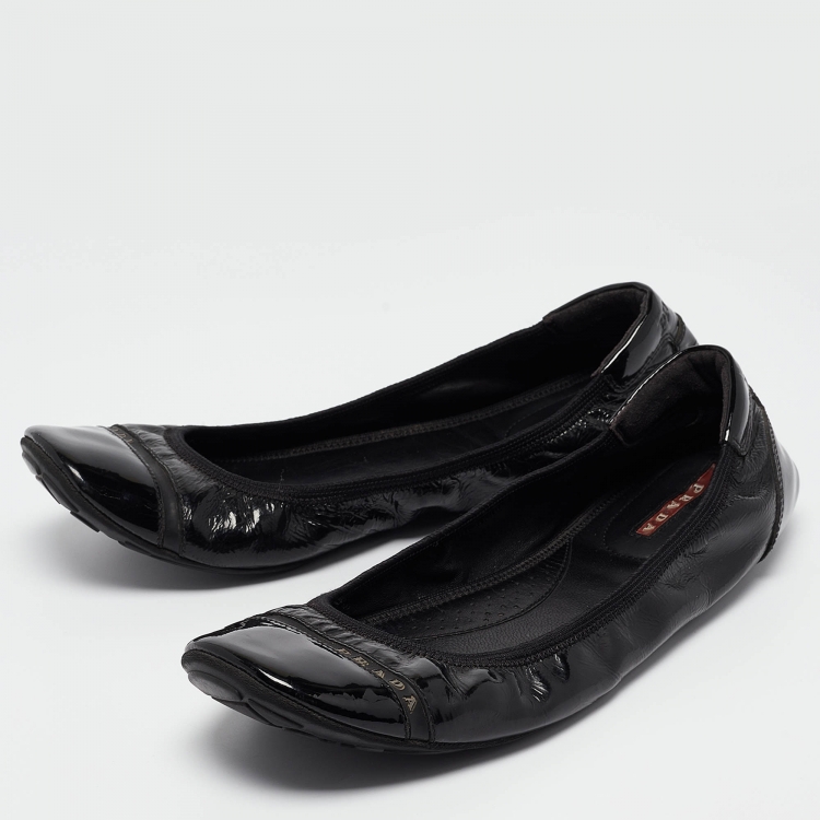 Pre Owned Prada Sport Black Patent Leather Cap Toe Ballet Flats Size 40