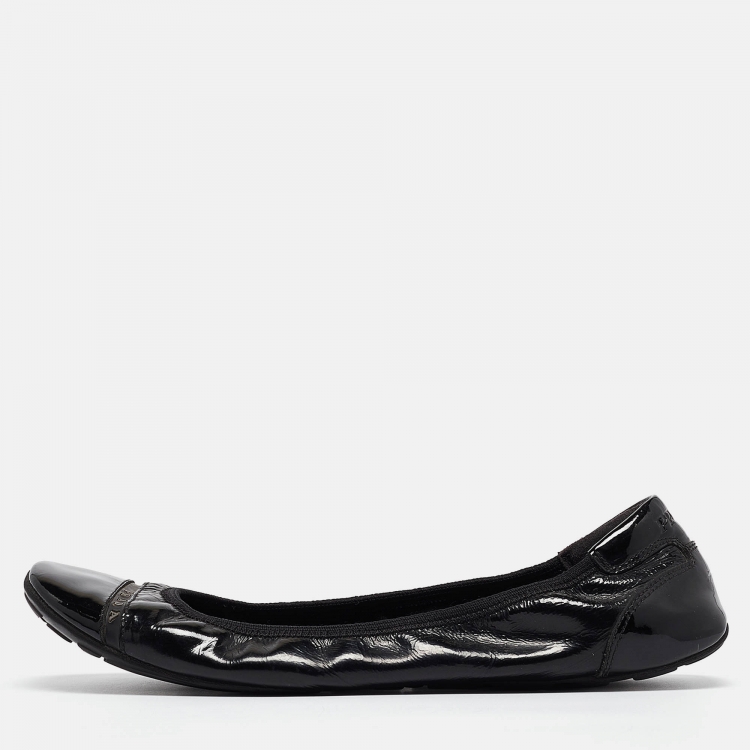 Pre Owned Prada Sport Black Patent Leather Cap Toe Ballet Flats Size 40