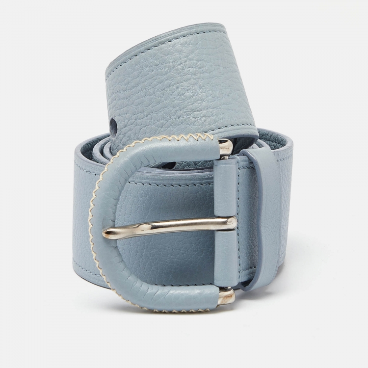 Pre Owned Prada Light Blue Leather Buckle Belt 80CM