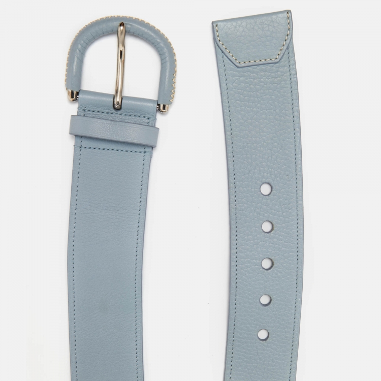 Pre Owned Prada Light Blue Leather Buckle Belt 80CM