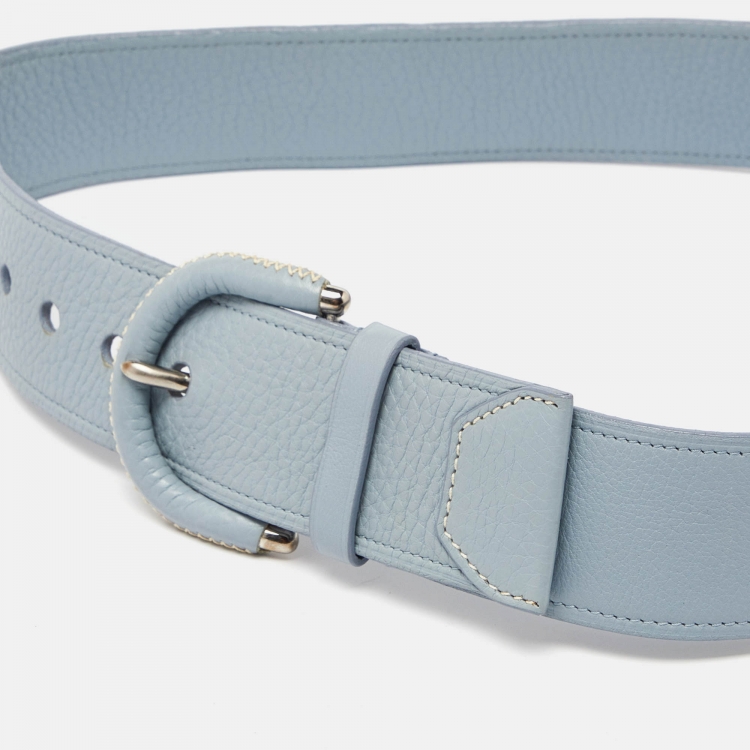 Pre Owned Prada Light Blue Leather Buckle Belt 80CM