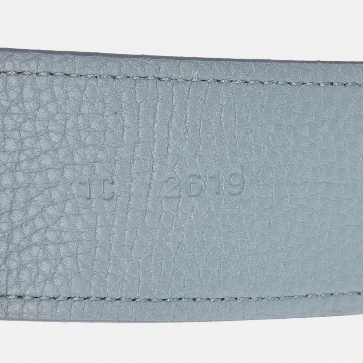 Pre Owned Prada Light Blue Leather Buckle Belt 80CM