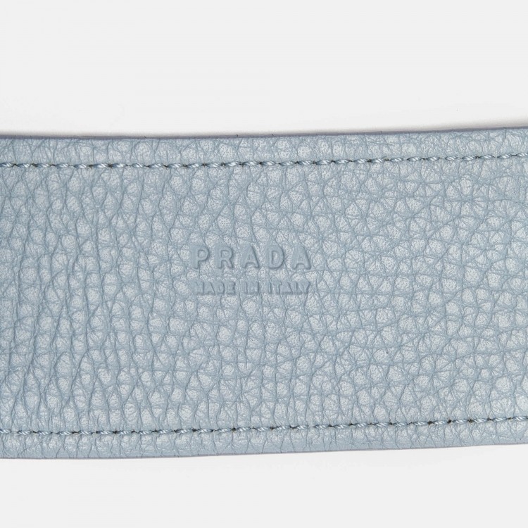 Pre Owned Prada Light Blue Leather Buckle Belt 80CM