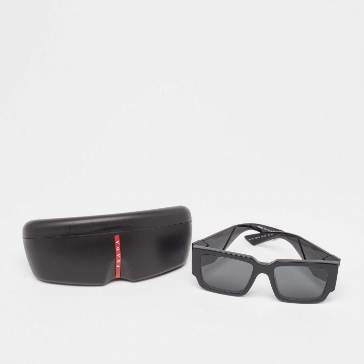 Pre Owned Prada Black Logo SPR 16Z Frame Square Sunglasses