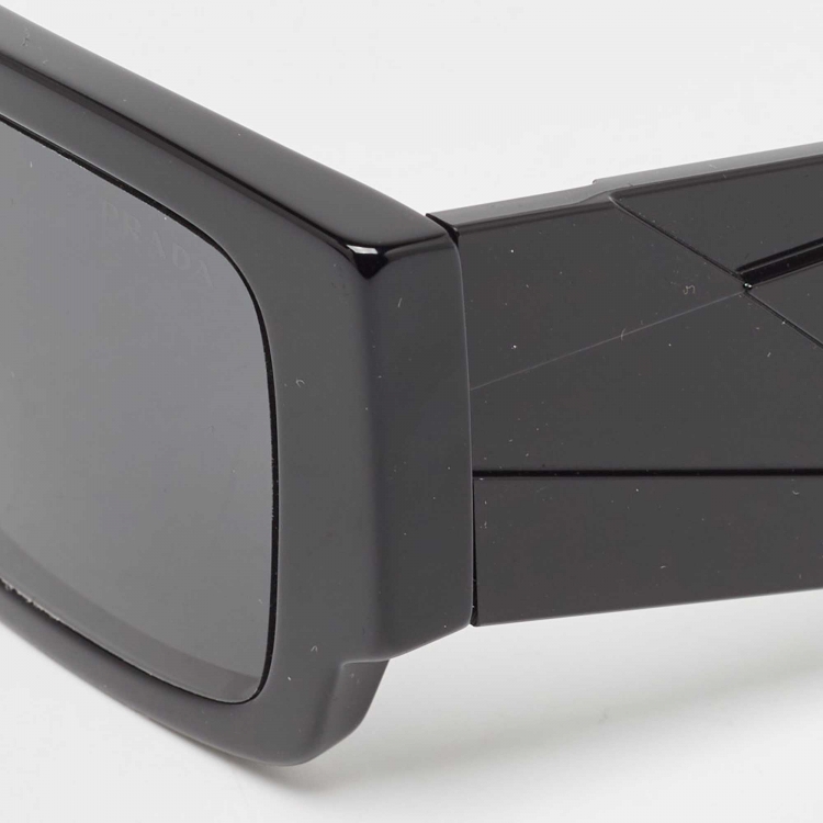 Pre Owned Prada Black Logo SPR 16Z Frame Square Sunglasses