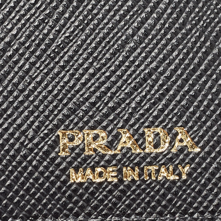 Pre Owned Prada Black Saffiano Leather Card Case Lanyard