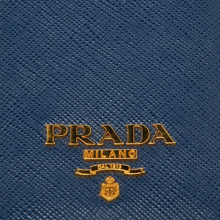 Pre Owned Prada Blue Saffiano Leather Badge Holder