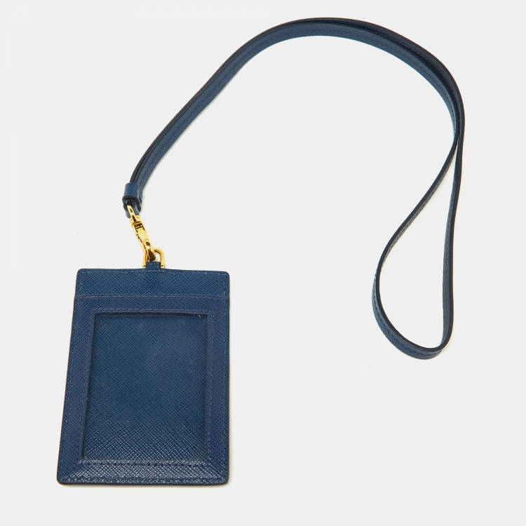 Pre Owned Prada Blue Saffiano Leather Badge Holder