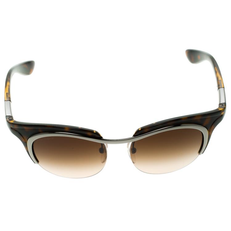 Pre Owned Prada Brown Tortoise SPR 68O Dixie Cat Eye Sunglasses