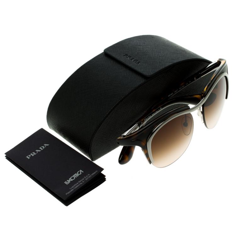 Pre Owned Prada Brown Tortoise SPR 68O Dixie Cat Eye Sunglasses