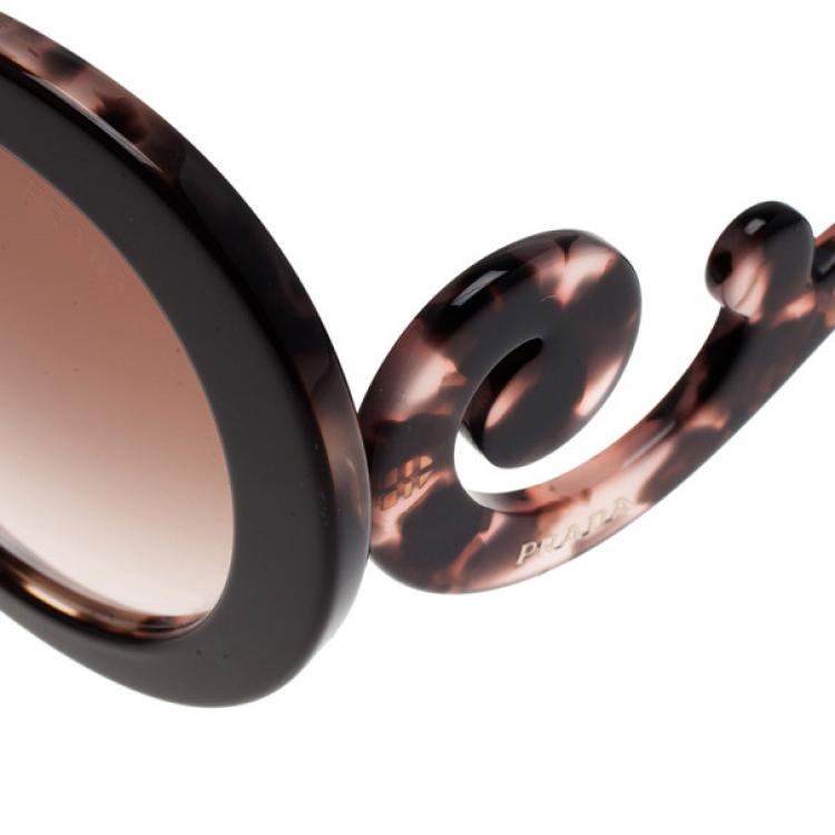 Pre Owned Prada Brown Tortoise Frame Baroque Round Sunglasses