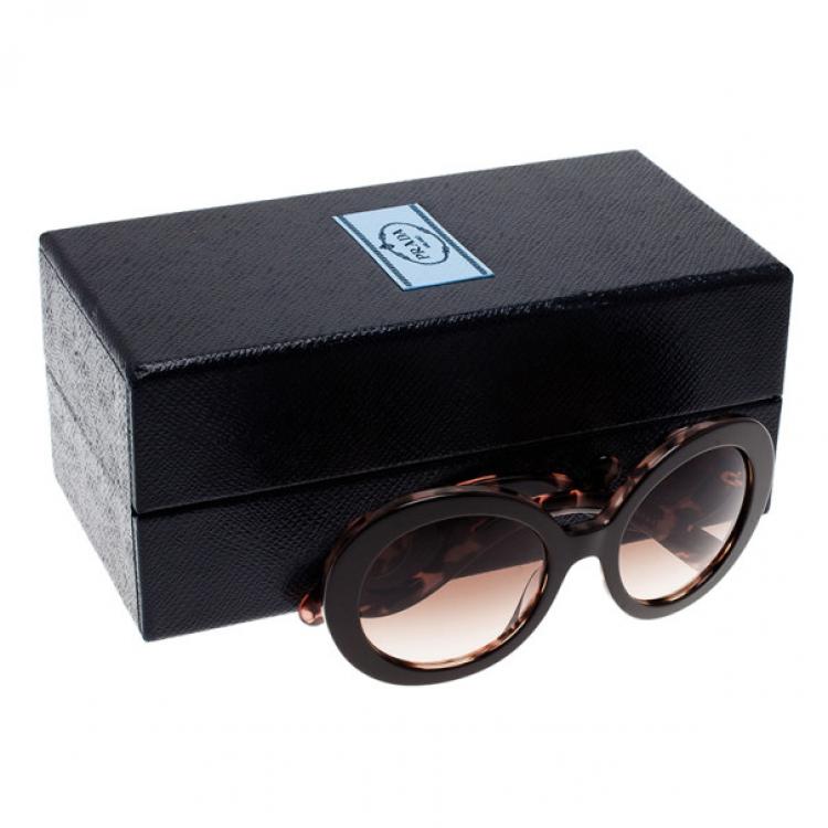 Pre Owned Prada Brown Tortoise Frame Baroque Round Sunglasses