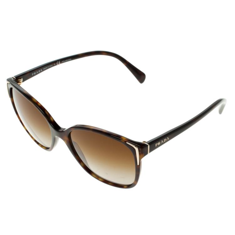 Pre Owned Prada Brown Tortoise Frame SPR01O Cat Eye Sunglasses