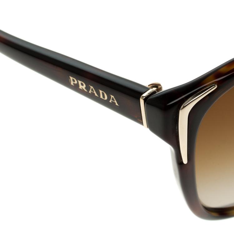 Pre Owned Prada Brown Tortoise Frame SPR01O Cat Eye Sunglasses
