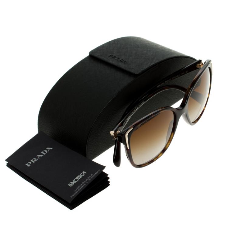 Pre Owned Prada Brown Tortoise Frame SPR01O Cat Eye Sunglasses