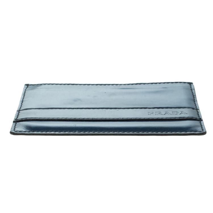 Pre Owned Prada Blue Patent Leather Card Case