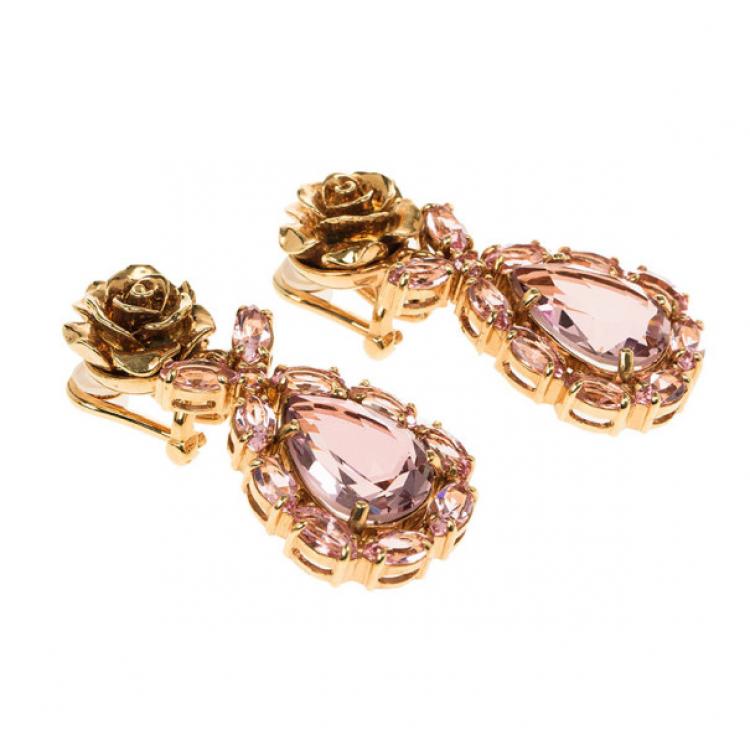 Pre Owned Prada Rose Crystal Earrings