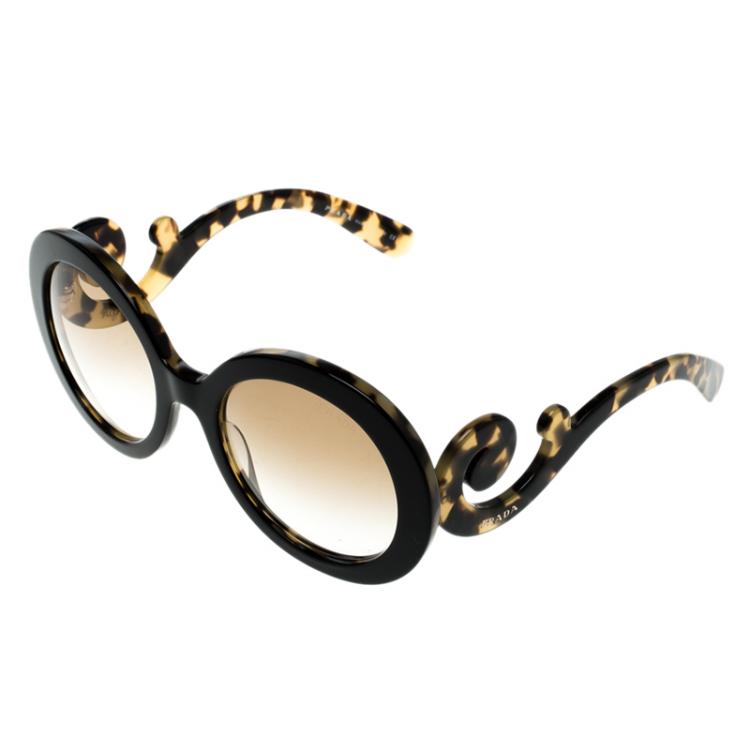 Pre Owned Prada Black on Havana SPR27NS Baroque Round Sunglasses