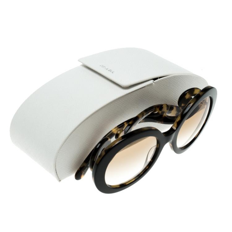 Pre Owned Prada Black on Havana SPR27NS Baroque Round Sunglasses