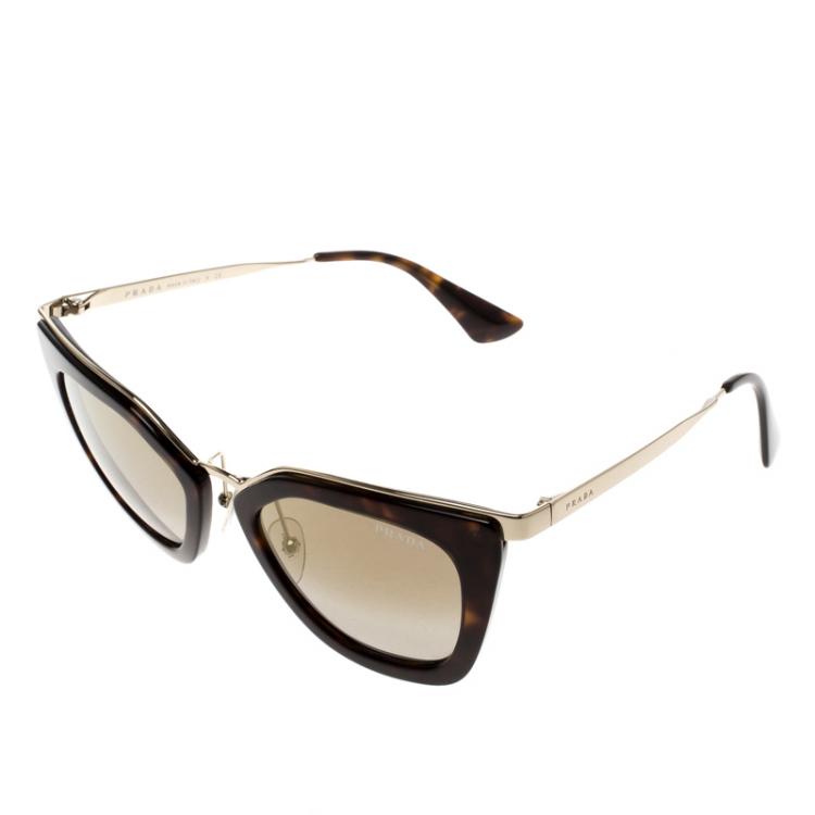Pre Owned Prada Dark Brown Havana/Gold SPR 53S Butterfly Sunglasses