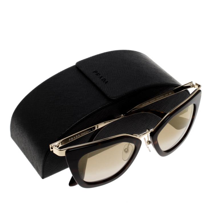 Pre Owned Prada Dark Brown Havana/Gold SPR 53S Butterfly Sunglasses