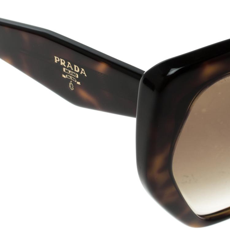Pre Owned Prada Brown Gradient Tortoise Frame SPR 16R Hexagonal Sunglasses