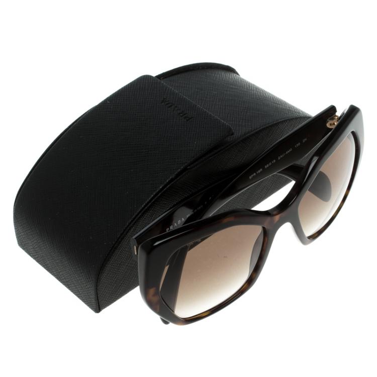 Pre Owned Prada Brown Gradient Tortoise Frame SPR 16R Hexagonal Sunglasses