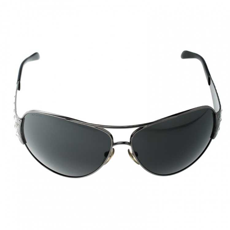 Pre Owned Prada Grey/Black SPR 65I Aviator Sunglasses