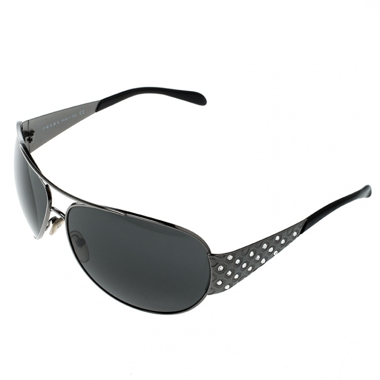 Pre Owned Prada Grey/Black SPR 65I Aviator Sunglasses