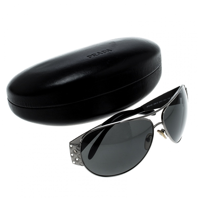 Pre Owned Prada Grey/Black SPR 65I Aviator Sunglasses