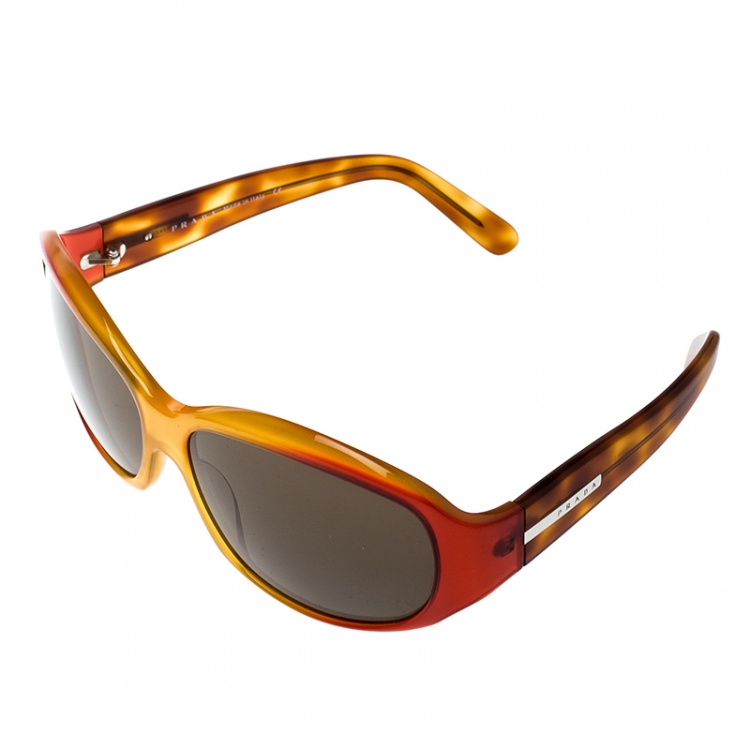 Pre Owned Prada Red Orange/Black SPR01E Square Sunglasses 