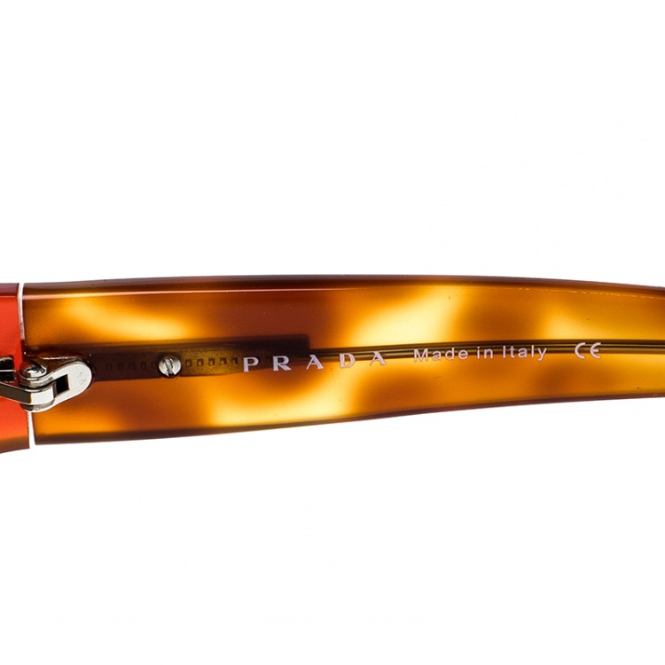 Pre Owned Prada Red Orange/Black SPR01E Square Sunglasses 