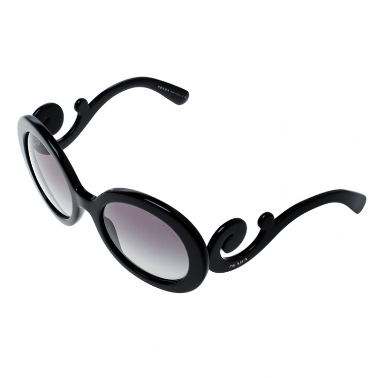 Pre Owned Prada Black/Black Gradient SPR27N Baroque Round Sunglasses