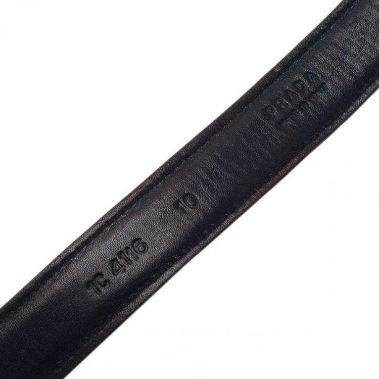 Pre Owned Prada Black Saffiano Studded Buckle Belt 75CM