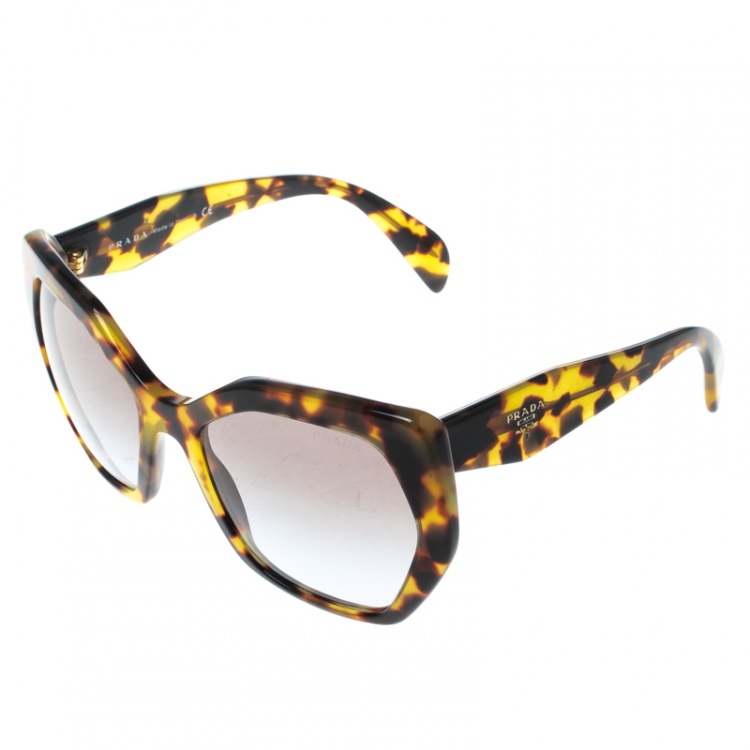 Pre Owned Prada Tortoise/Brown Gradient SPR16R Geometric Sunglasses