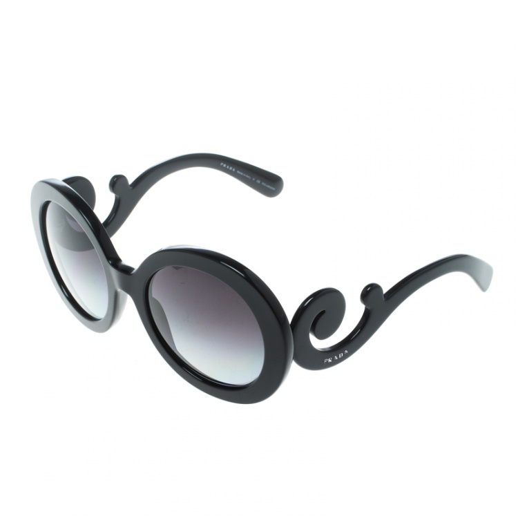 Pre Owned Prada Black/Black Gradient SPR27N Baroque Round Sunglasses