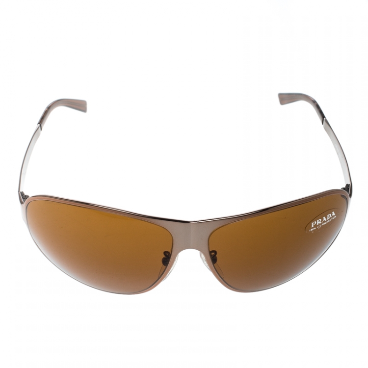 Pre Owned Prada Bronze/Brown SPR55F Aviator Sunglasses