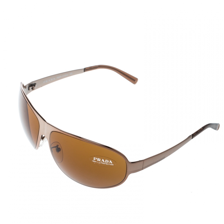 Pre Owned Prada Bronze/Brown SPR55F Aviator Sunglasses