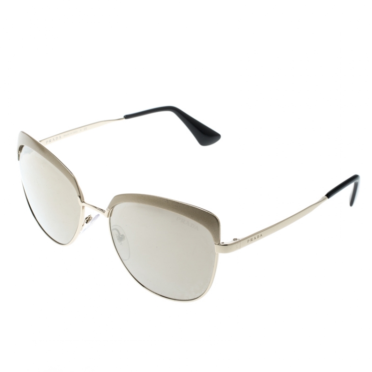 Pre Owned Prada Chrome Gold/ Gold SPR51T Sabbiato Cat Eye Sunglasses
