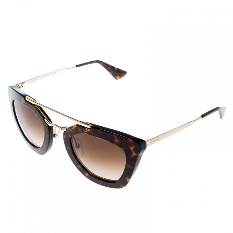Pre Owned Prada Havana Brown/ Brown Gradient SPR09Q Cinema Polygonal Sunglasses