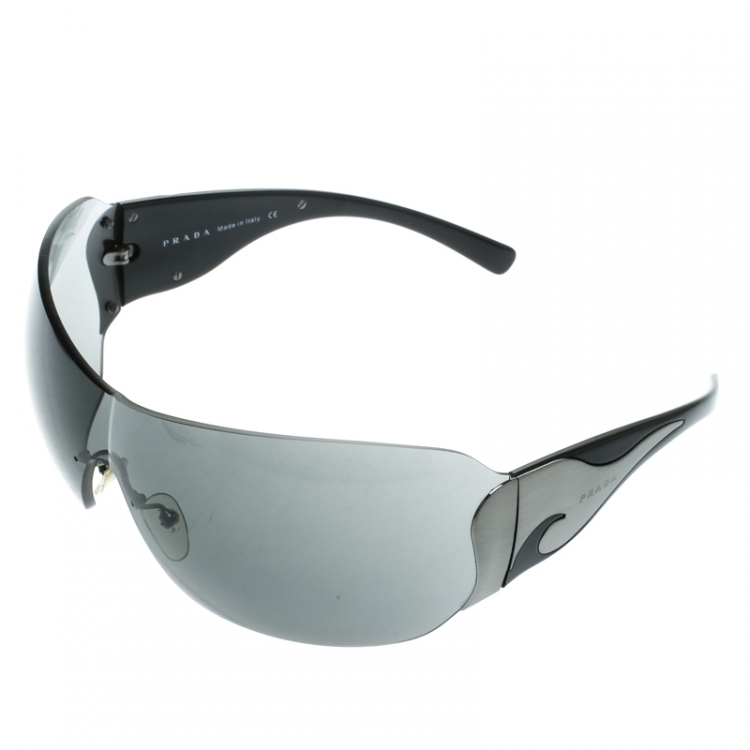 Pre Owned Prada Black SPR51G Shield Sunglasses